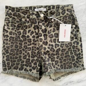 New Good American Sage Green Black Leopard Jean Denim Shorts Women size 24/00
